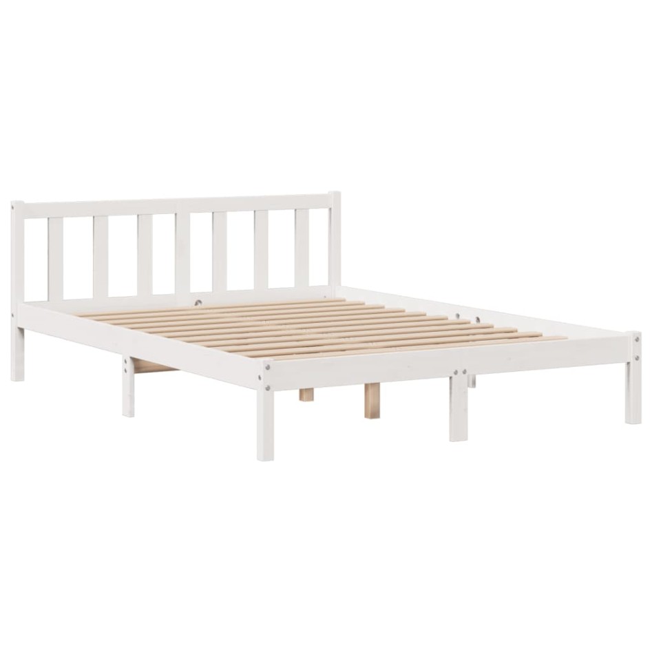 Cama con estantería sin colchón madera maciza blanca 150x200