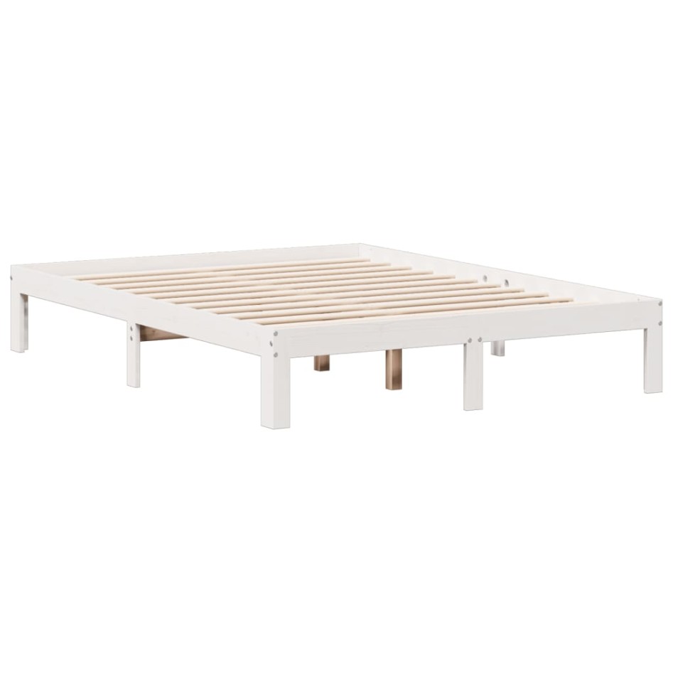 Cama con estantería sin colchón madera maciza blanca 135x190
