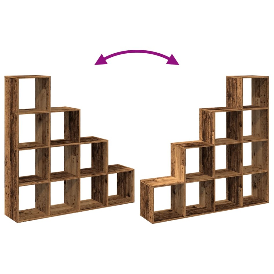 Librería divisora 4 niveles madera envejecida 131,5x29x131,5