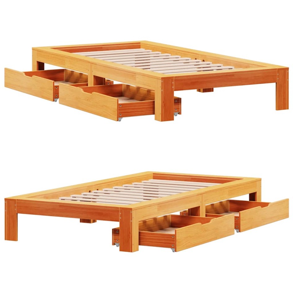 Cama sin colchón madera maciza de pino marrón cera 100x200
