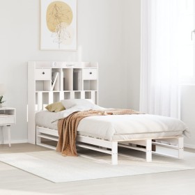 Cama con estantería sin colchón madera maciza blanca 100x200