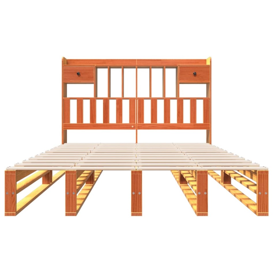 Cama con estantería sin colchón madera maciza marrón 140x200