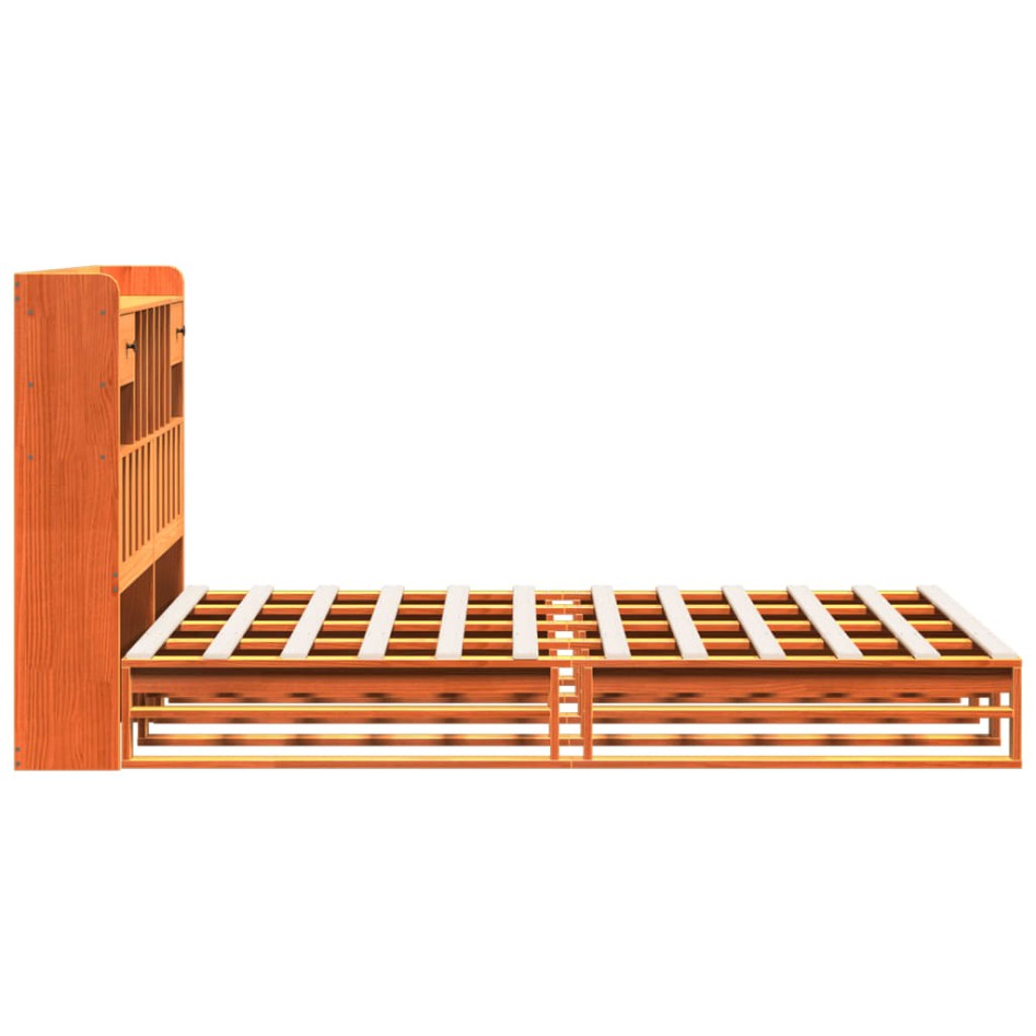 Cama con estantería sin colchón madera maciza marrón 140x200