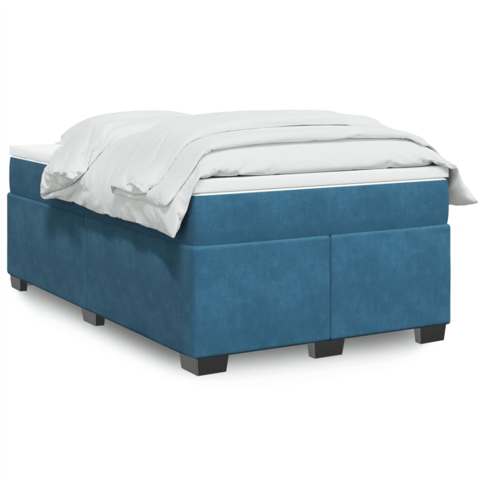 Cama box spring con colchón terciopelo azul oscuro 120x190
