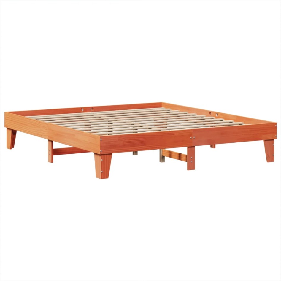 Cama sin colchón madera maciza de pino marrón cera 200x200