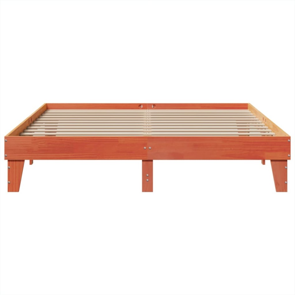 Cama sin colchón madera maciza de pino marrón cera 200x200