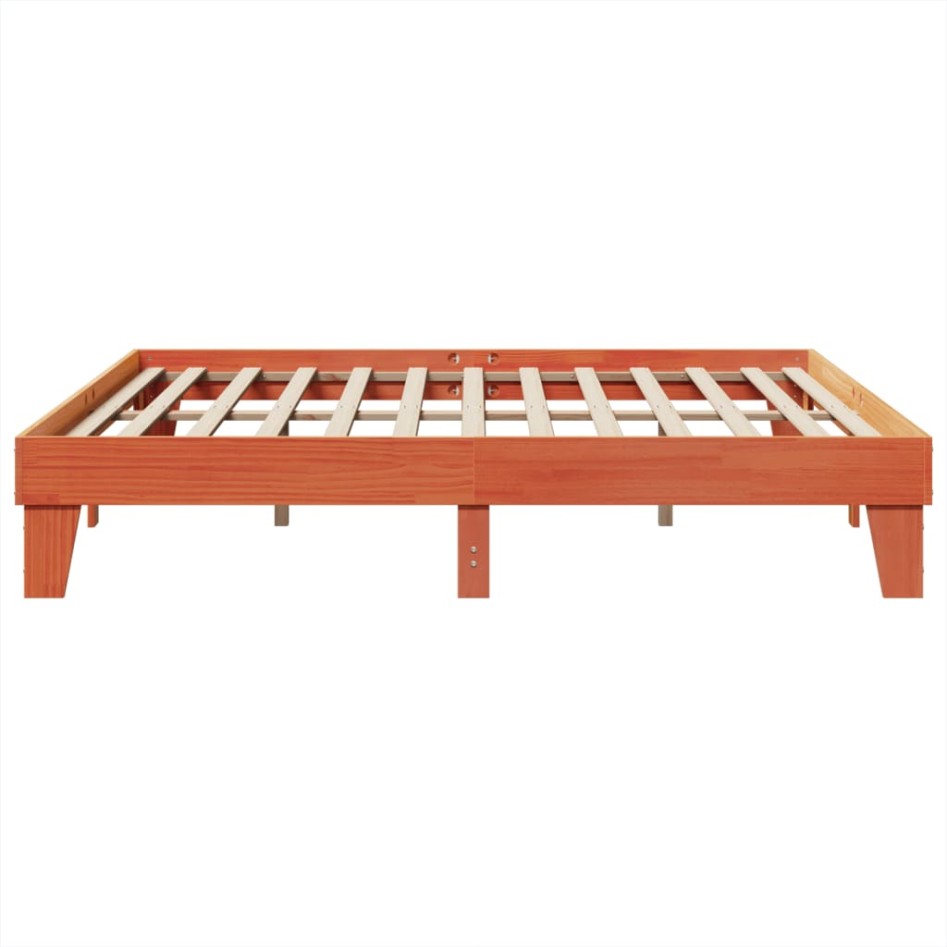 Cama sin colchón madera maciza de pino marrón cera 200x200