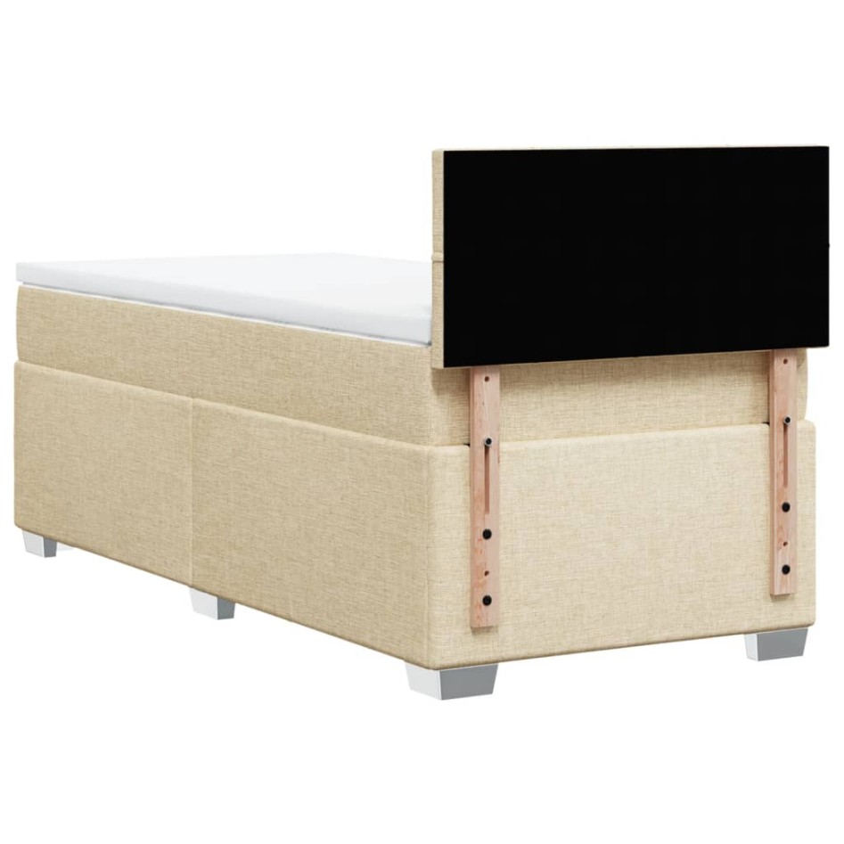 Cama box spring con colchón tela color crema 90x200