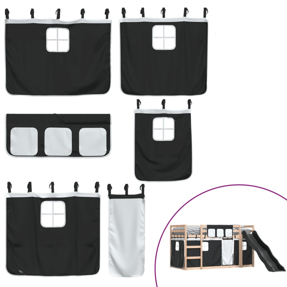 Litera con tobogán y cortinas blanco y negro 90x190