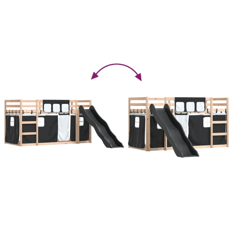 Litera con tobogán y cortinas blanco y negro 90x190