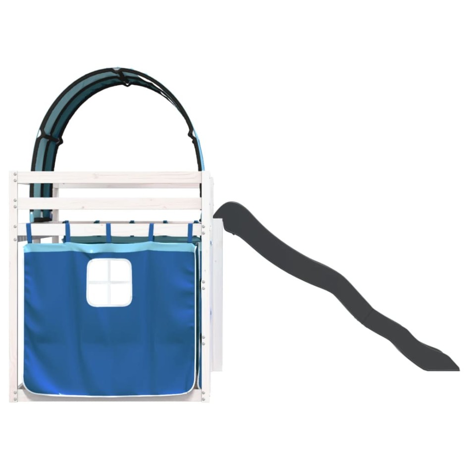 Litera con tobogán y cortinas azul 90x200