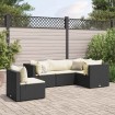 Set de muebles de jardín 5 pzas y cojines ratán sintético negro