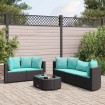 Set de sofás de jardín 6 piezas y cojines ratán sintético negro