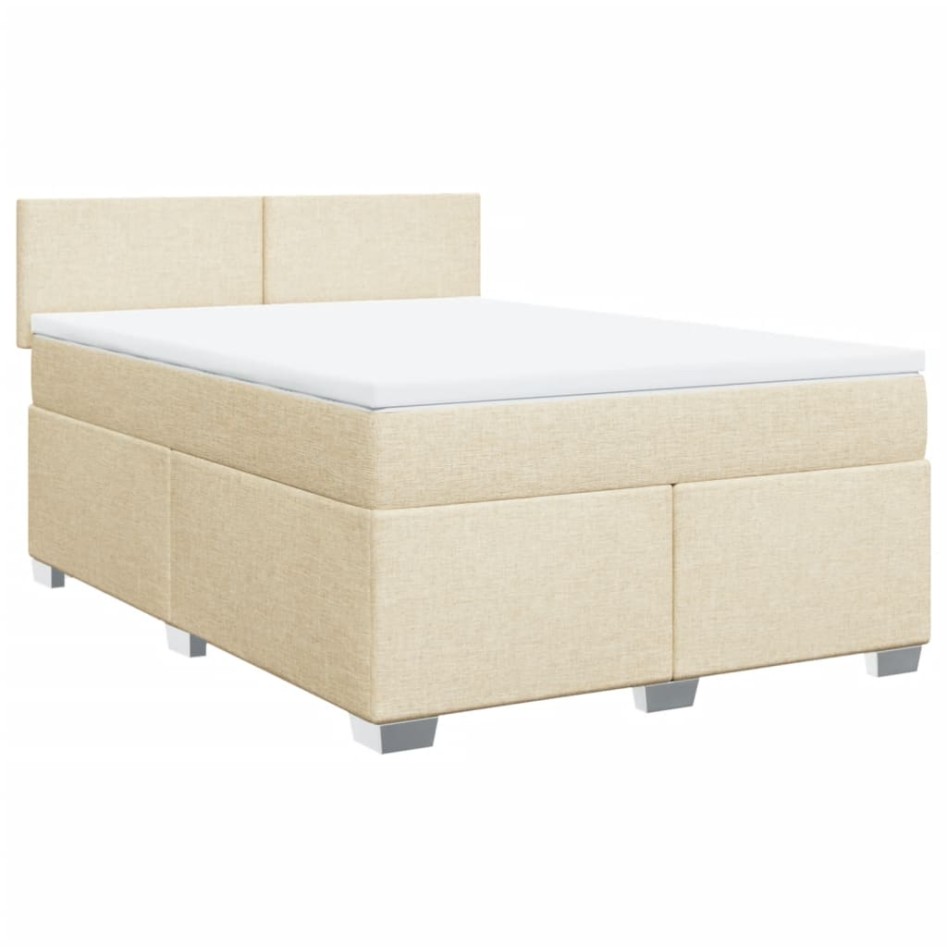 Cama box spring con colchón tela color crema 160x200