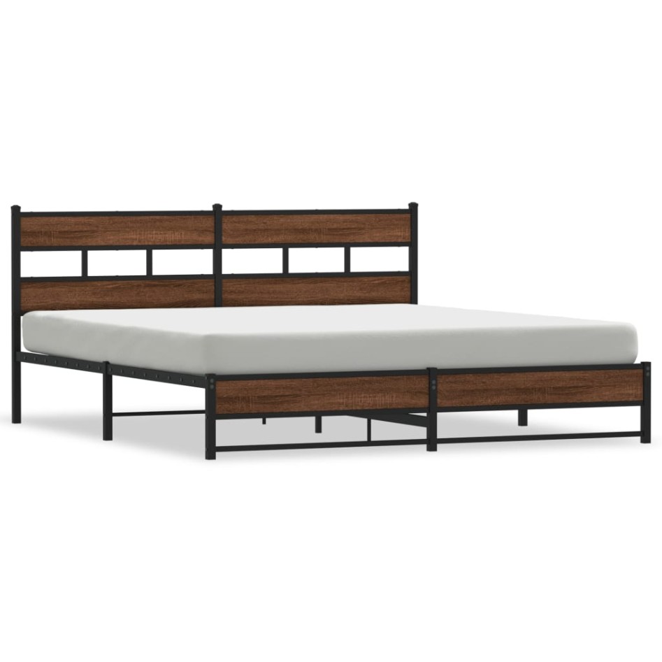 Estructura de cama sin colchón metal roble marrón 180x200
