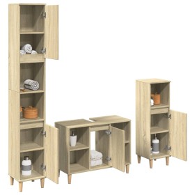 Set de muebles de baño 3 pzas madera contrachapada roble