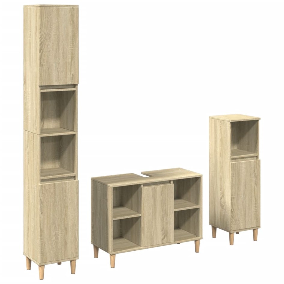 Set de muebles de baño 3 pzas madera contrachapada roble