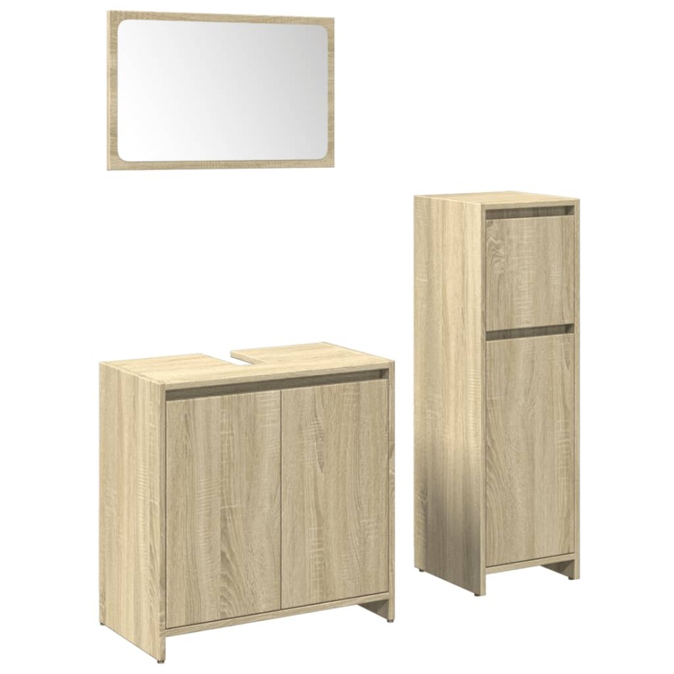 Set de muebles de baño 3 pzas madera contrachapada roble