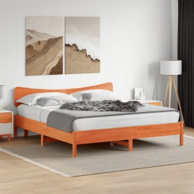 Cama sin colchón madera maciza de pino marrón cera 160x200