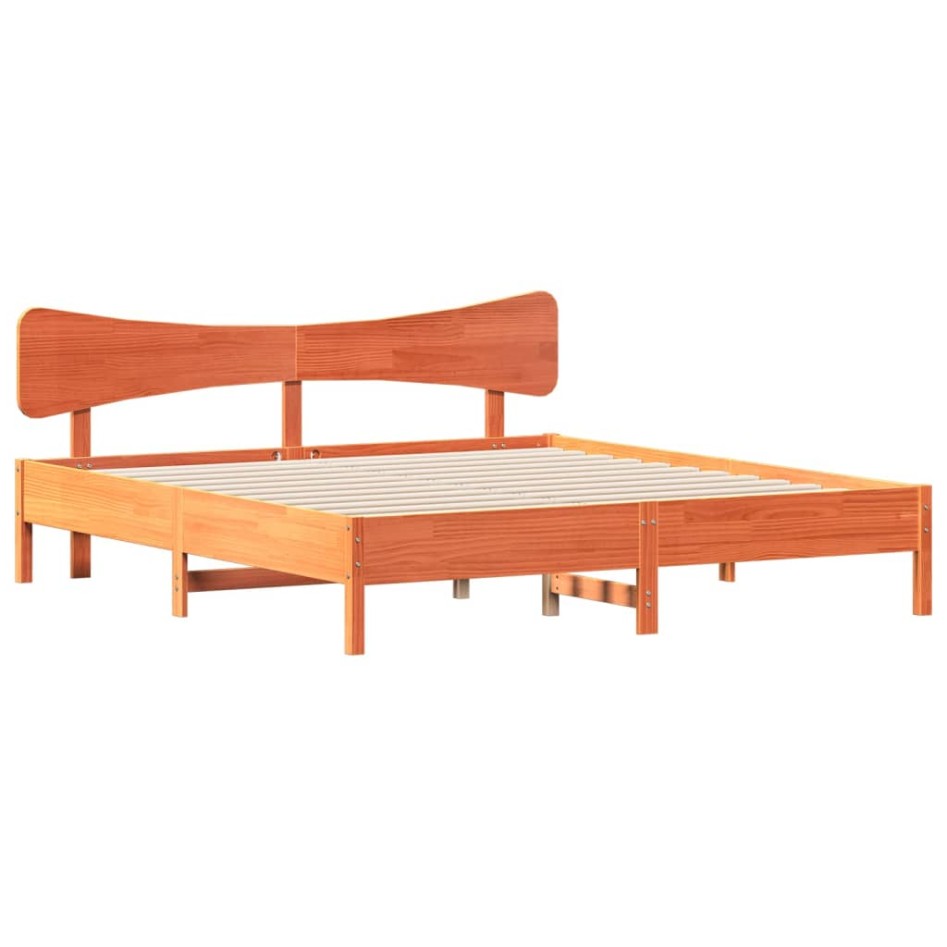 Cama sin colchón madera maciza de pino marrón cera 160x200