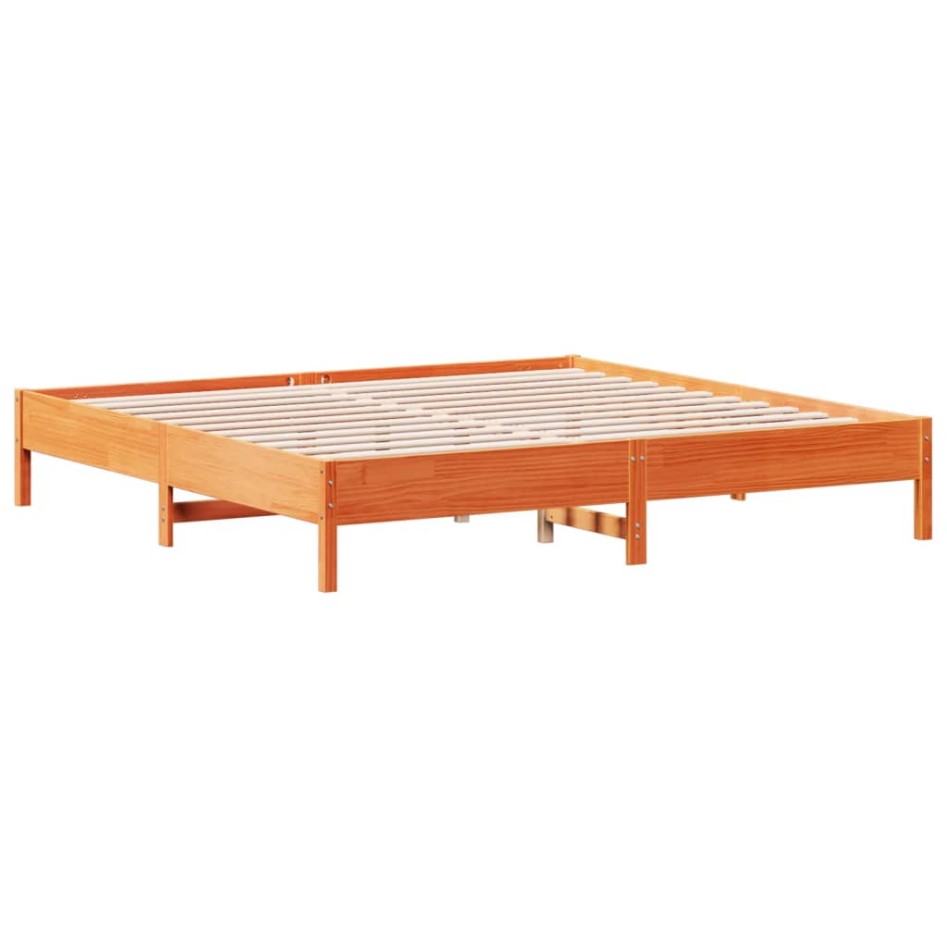 Cama sin colchón madera maciza de pino marrón cera 160x200