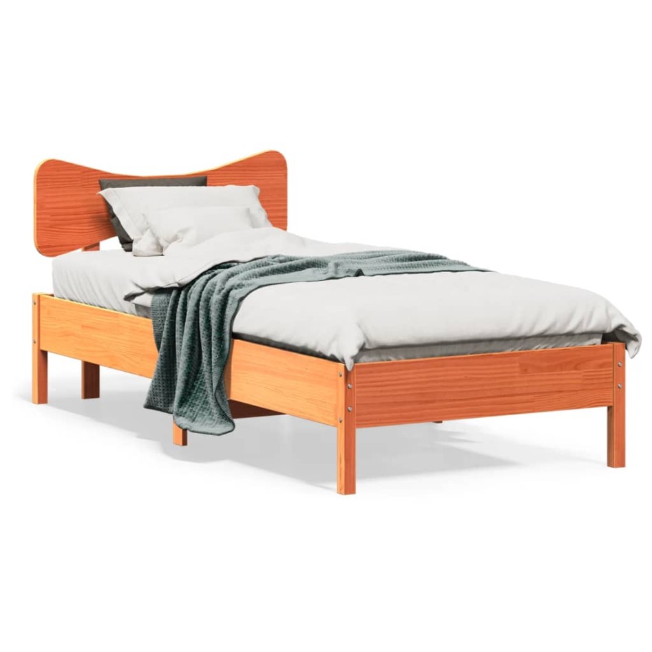 Cama sin colchón madera maciza de pino marrón cera 100x200