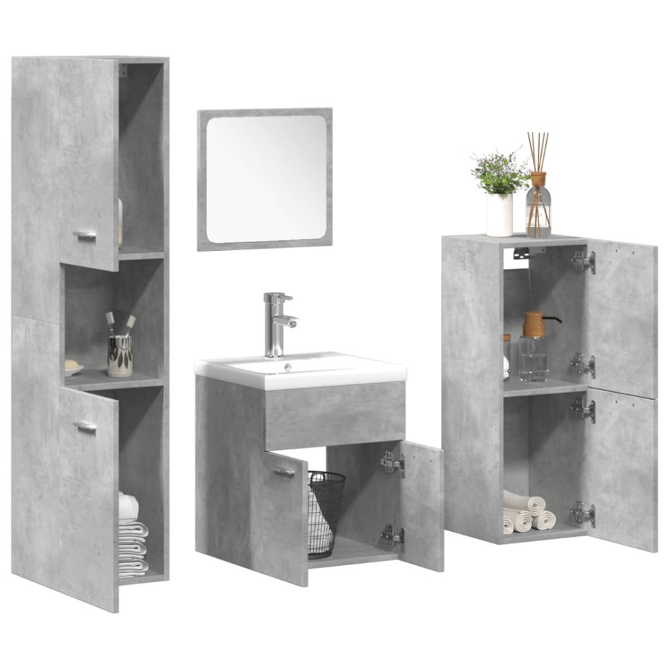 Set muebles de baño 5 piezas madera ingeniería gris