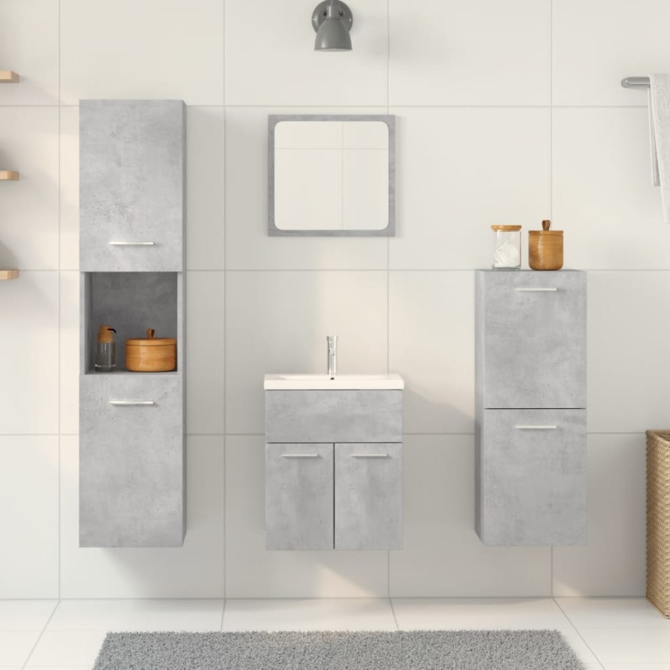 Set muebles de baño 5 piezas madera ingeniería gris