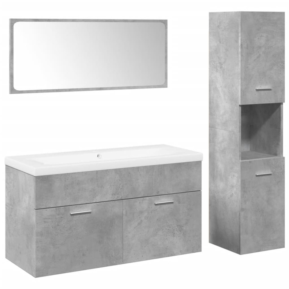 Juego muebles de baño 4 pzas madera contrachapada gris