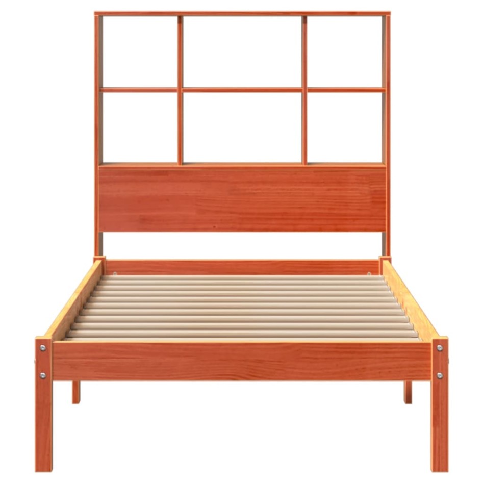 Cama con estantería sin colchón madera maciza marrón 90x190