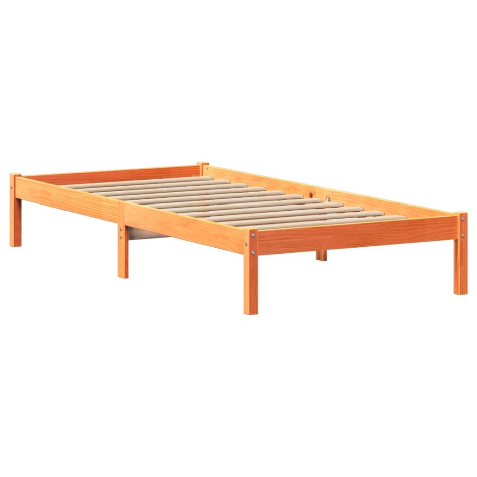 Cama con estantería sin colchón madera maciza marrón 90x190