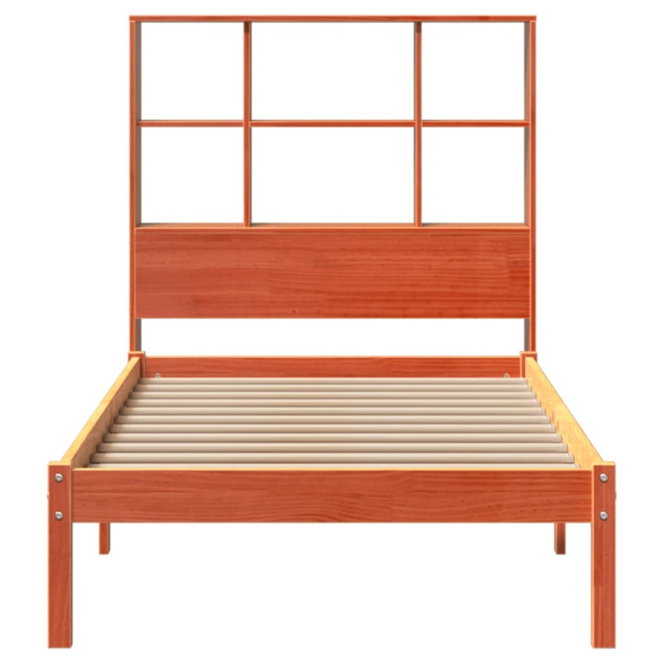 Cama con estantería sin colchón madera maciza marrón 100x200