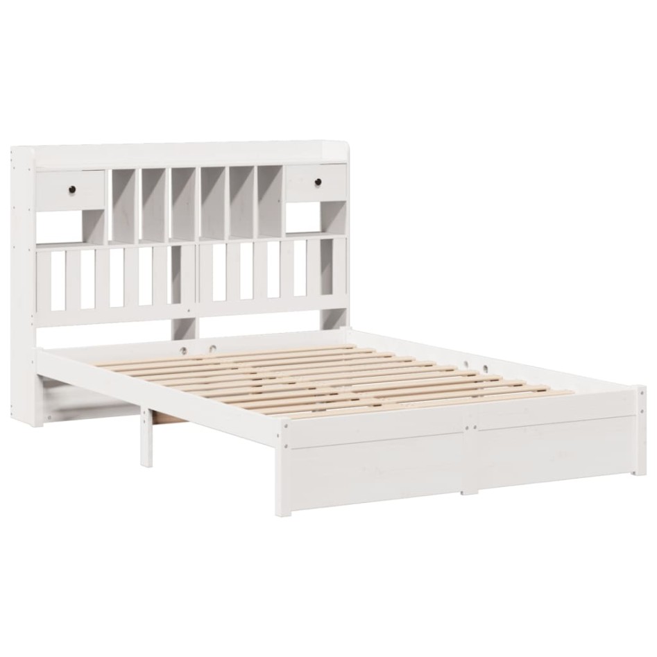 Cama con estantería sin colchón madera maciza blanca 140x200