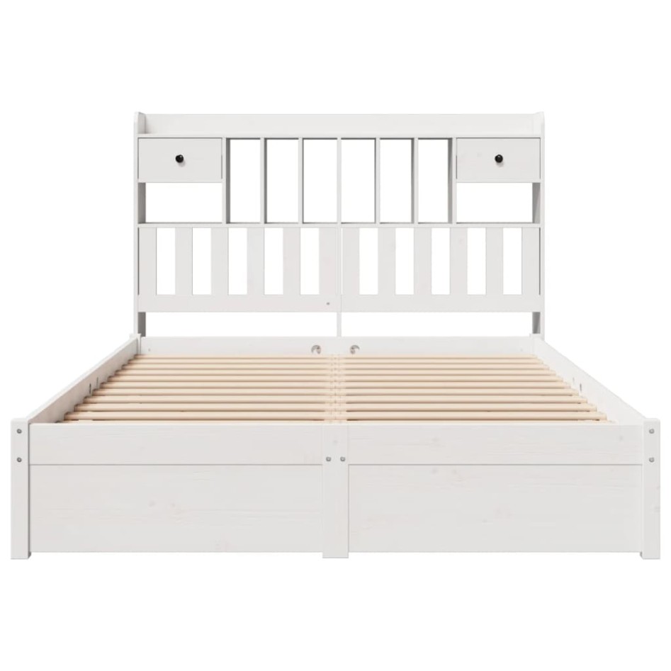 Cama con estantería sin colchón madera maciza blanca 150x200
