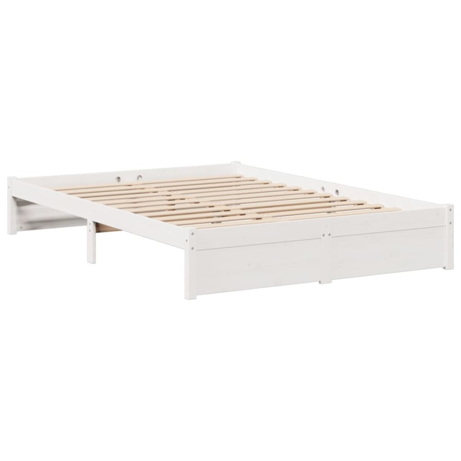 Cama con estantería sin colchón madera maciza blanca 150x200
