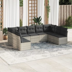 Set muebles jardín 9 pzas y cojines ratán sintético gris