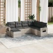 Set de sofás de jardín 7 pzas con cojines ratán PE gris claro