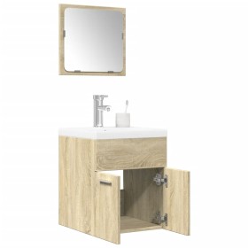 Set de muebles de baño 3 pzas madera contrachapada roble