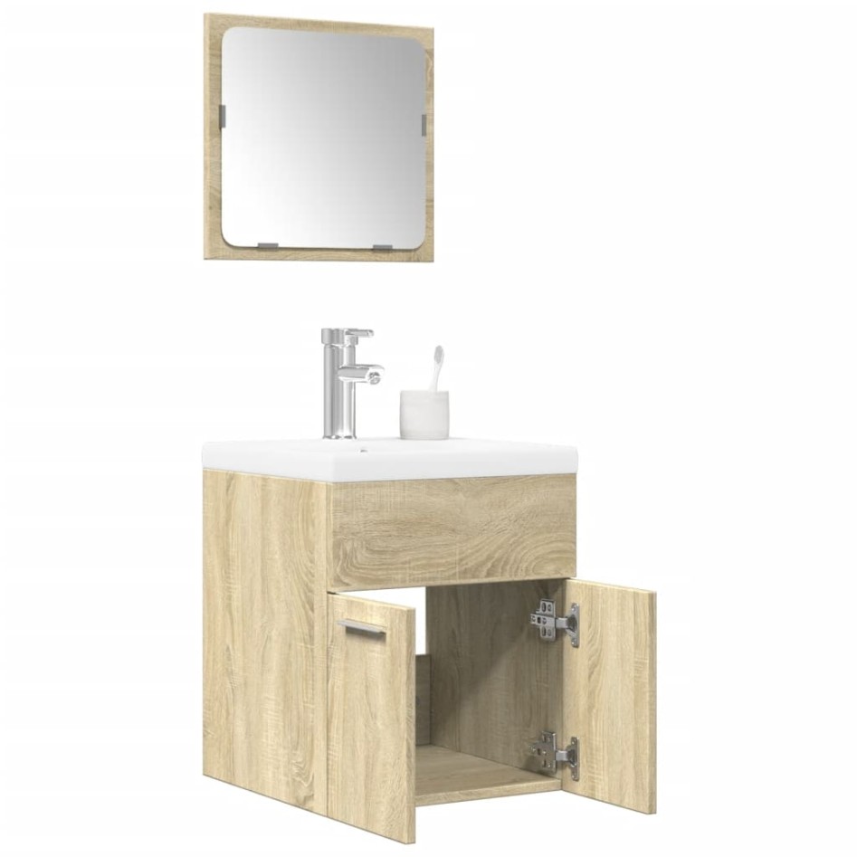 Set de muebles de baño 3 pzas madera contrachapada roble