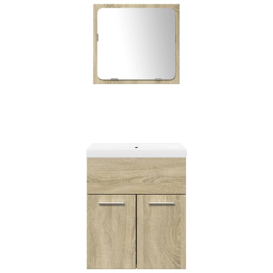 Set de muebles de baño 3 pzas madera contrachapada roble