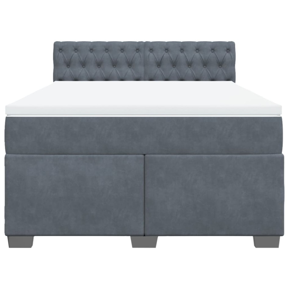 Cama box spring con colchón terciopelo gris oscuro 140x200