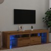 Mueble de TV luces LED madera roble artisan 140x36,5x40 cm