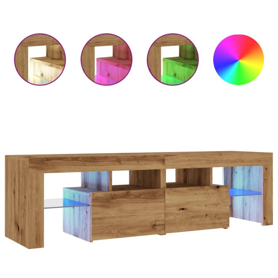 Mueble de TV luces LED madera roble artisan 140x36,5x40
