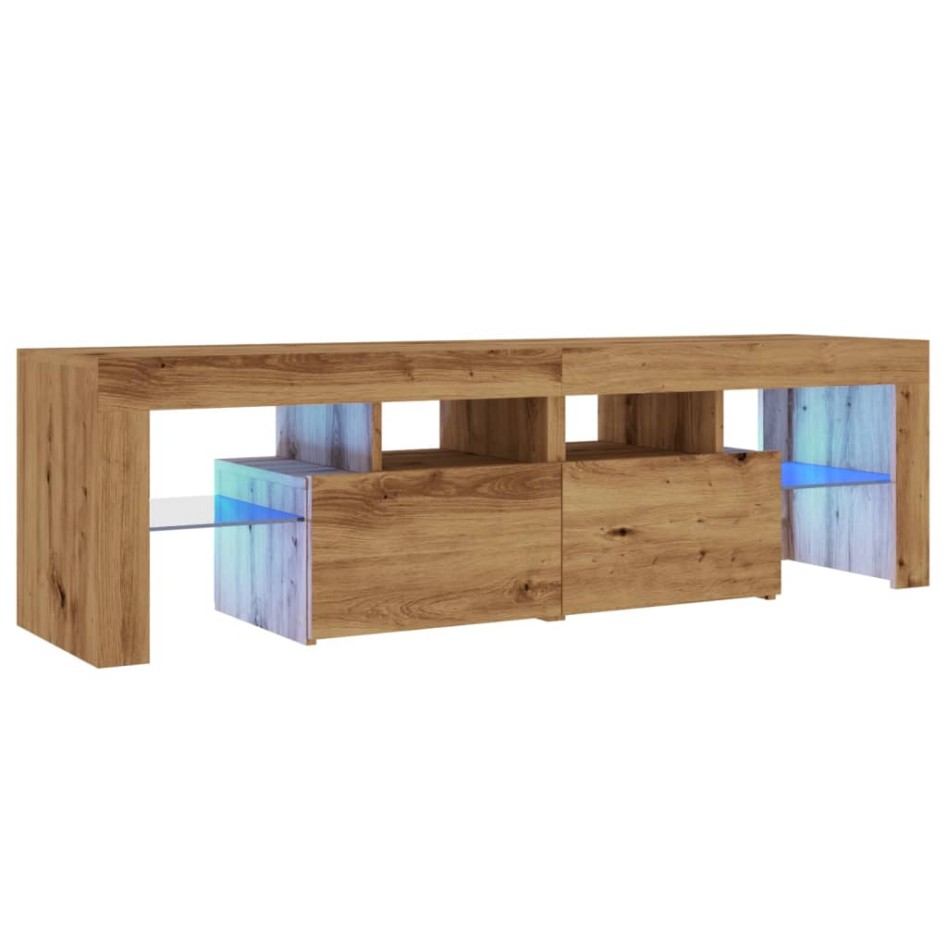 Mueble de TV luces LED madera roble artisan 140x36,5x40