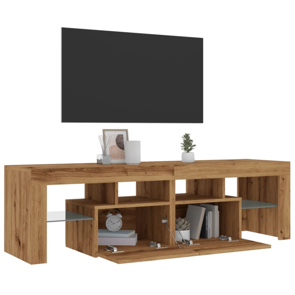 Mueble de TV luces LED madera roble artisan 140x36,5x40