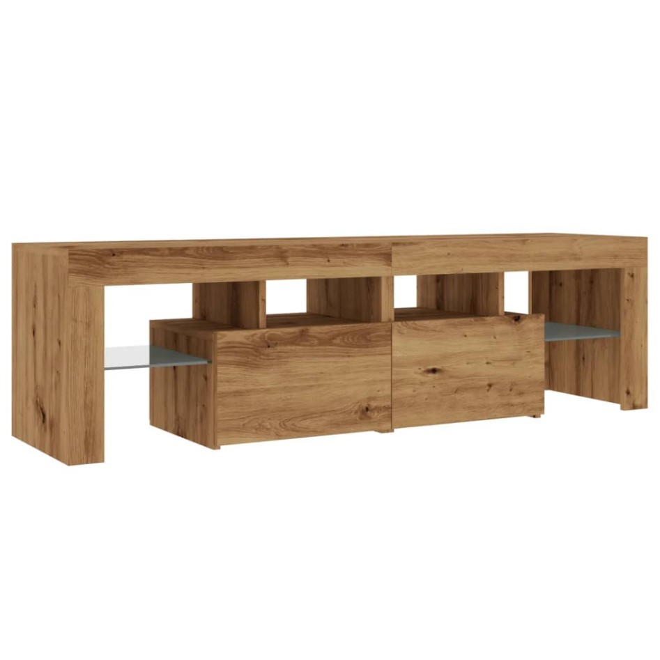 Mueble de TV luces LED madera roble artisan 140x36,5x40