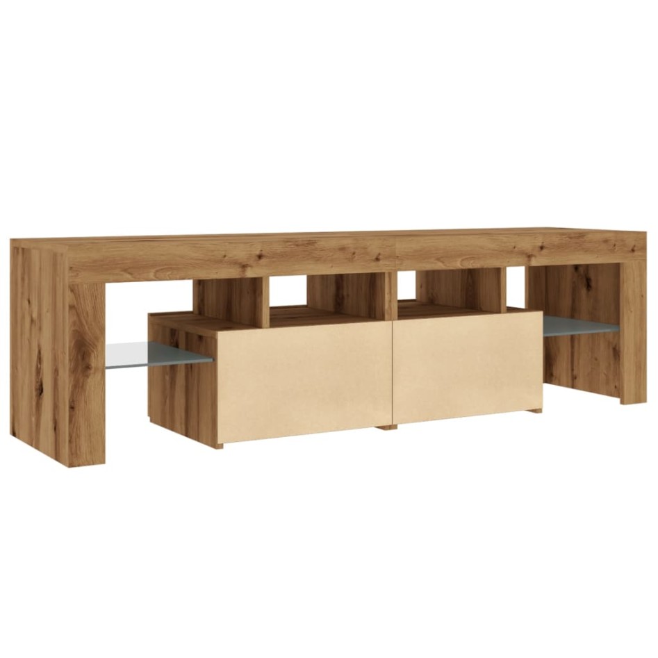 Mueble de TV luces LED madera roble artisan 140x36,5x40