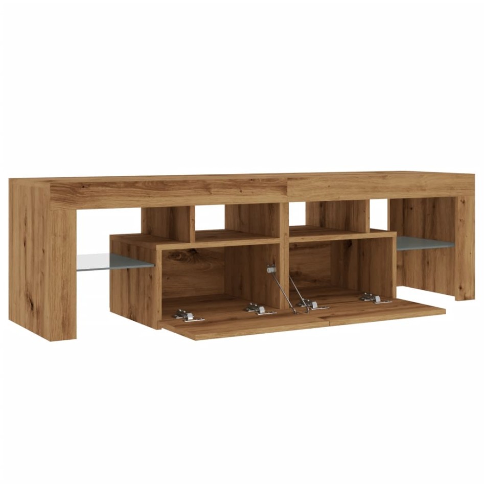 Mueble de TV luces LED madera roble artisan 140x36,5x40