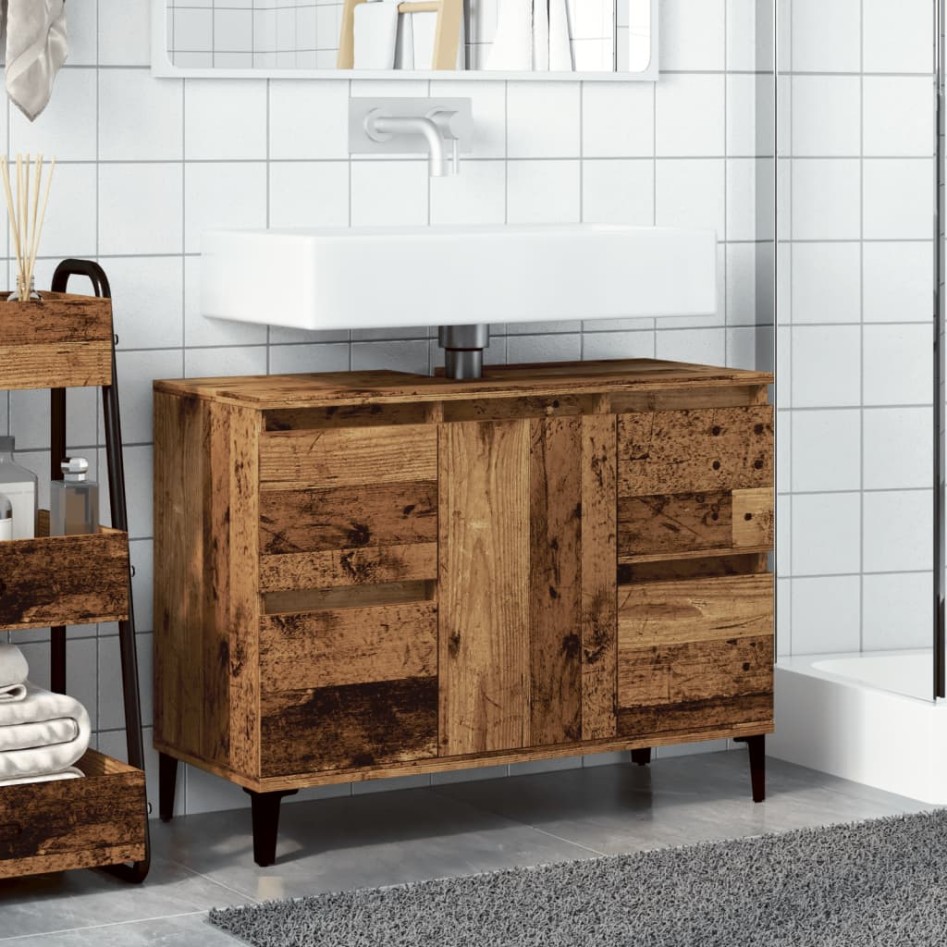 Mueble de lavabo madera ingeniería envejecida 80x33x60