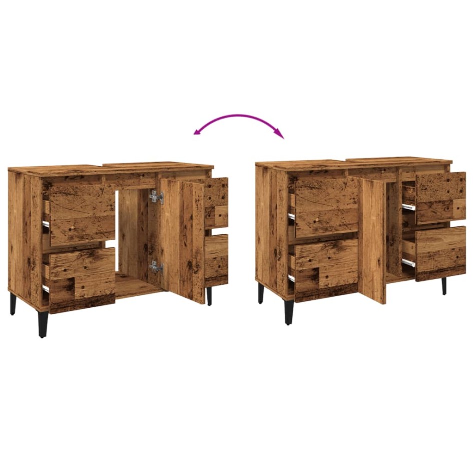 Mueble de lavabo madera ingeniería envejecida 80x33x60